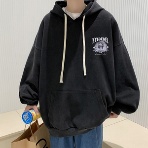 水洗做旧卫衣男美式高街连帽潮牌痞帅hiphop复古宽松外套W825-P55图片