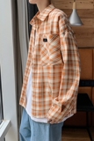 春季青春日系格子长袖衬衫男女港风潮流外穿帅气衬衣C39/P40，男装衬衫，电商D202-1