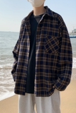 春季港风休闲宽松内搭衬衣外穿格子百搭长袖衬衫男C783/P40，男装衬衫，电商D202-1