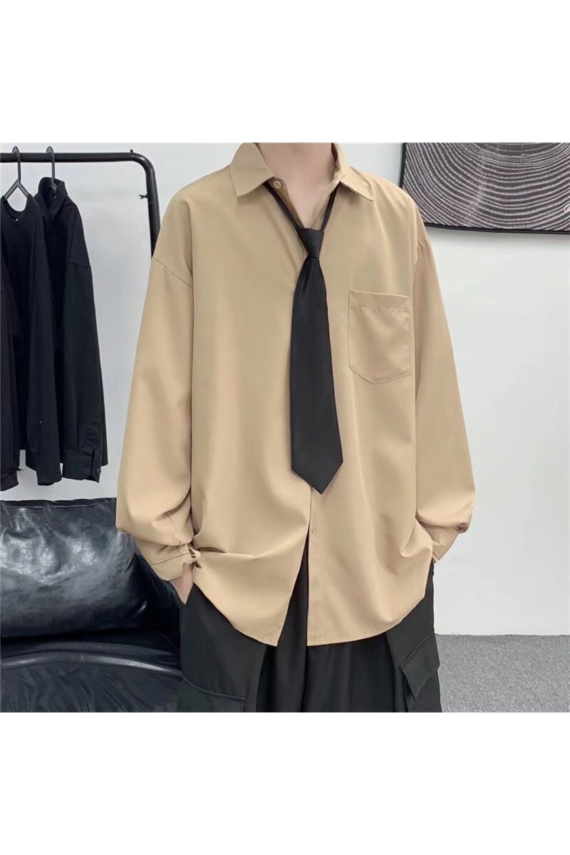 配领带2022内搭长袖衬衫男港风帅气简单外穿衬衣C319/P30,男装衬衫,电商D202-1