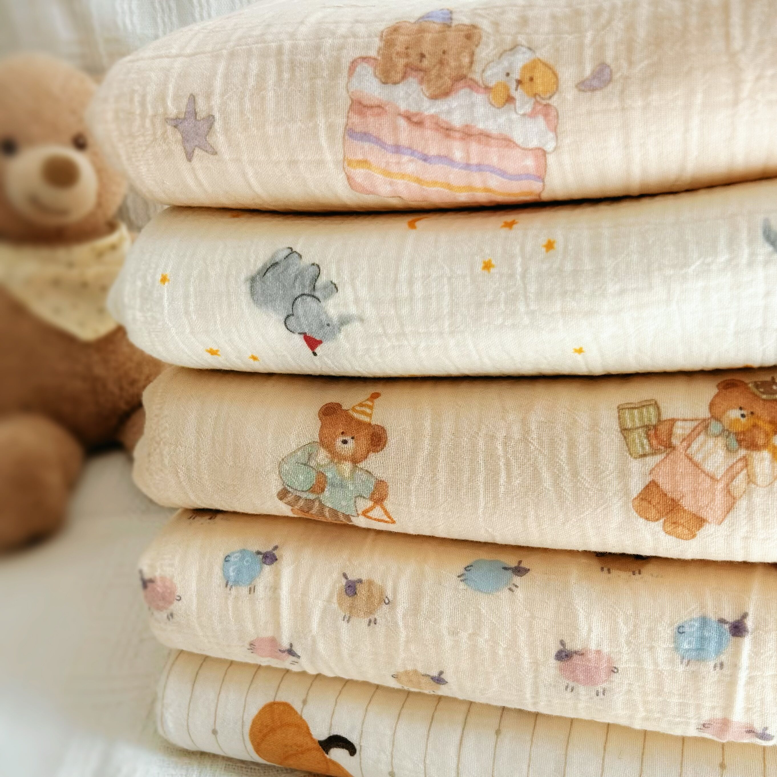 2.5米宽纯棉A类双层皱皱纱布料婴儿褶皱口水巾被套儿童全棉面料