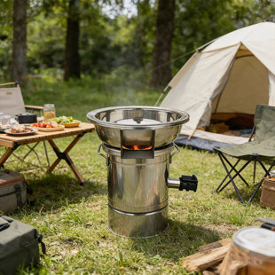 无烟柴火灶不锈钢户外野炊便携家用庭院烧烤铁板多功能汽化猛火炉