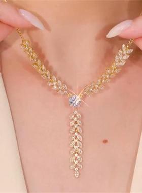 穗穗平安设计感超闪锆石麦穗项链女轻奢高级感气质百搭毛衣链配饰