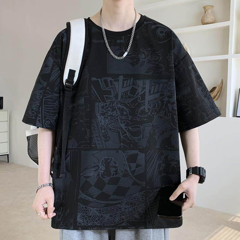 潮牌t恤短袖男士夏季2025新款冰丝衣服加肥加大码微胖男装半截袖