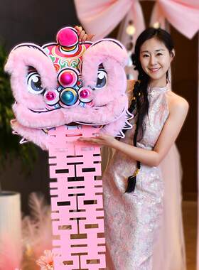 结婚狮子头灯新娘晨袍拍照背景装饰婚礼接亲手持道具创意舞狮摆件