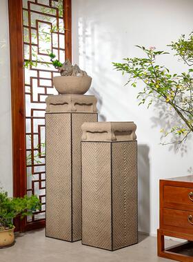 新中式流水展示柱摆件仿古玄关装饰柱产品陈列展示台落地装饰底座