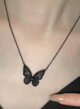 个性黑色蝴蝶项链女夏轻奢气质高级感颈链新款网红爆款锁骨链配饰