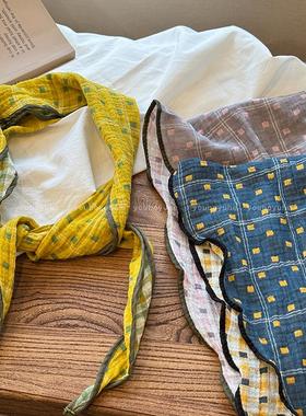 春夏氛围感~格纹脖子系带丝巾女2025新款护颈遮阳百搭三角巾配饰