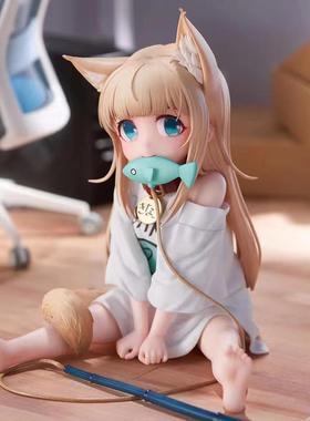 创意黄豆粉手办可当手机支架猫娘治愈情绪小摆件装饰品办公桌面搭