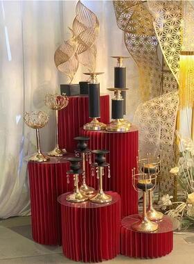 新款婚庆道具折叠甜品台摆件罗马柱路引折纸变形圆柱婚礼橱窗布置