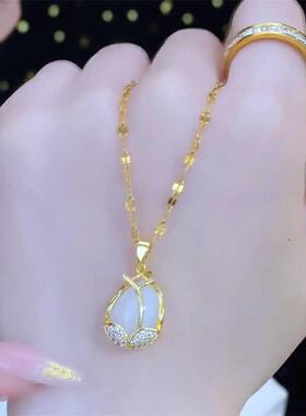 钛钢不掉色猫眼石郁金香项链女精致轻奢设计感颈链百搭气质锁骨链