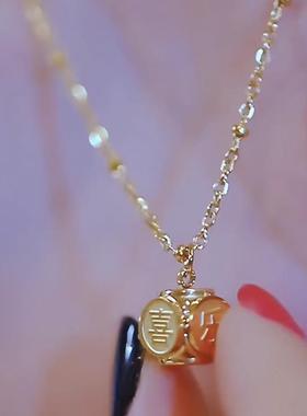 平安喜乐项链女时尚气质高级感立方体灯笼吊坠锁骨链网红爆款配饰