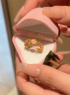 三生三世桃花戒指女时尚浪漫开口可调节指环小众设计感珐琅食指戒