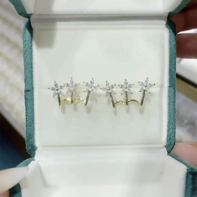 网红925银针耳钉女时尚花开富贵耳环日韩设计感三个耳洞效果耳饰