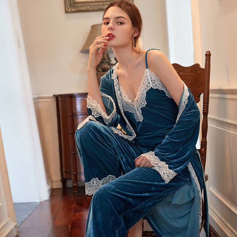 珊瑚绒金丝绒秋冬法式宫廷睡裙