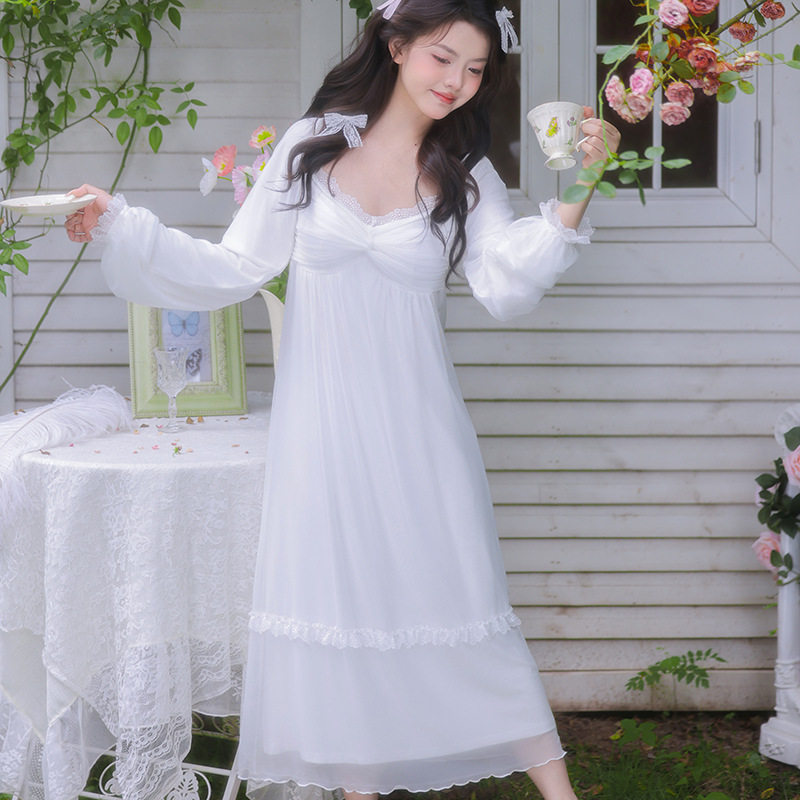 法式宫廷睡衣女莫代尔网纱睡裙春