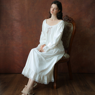 宫廷睡衣女2025春夏新品 法式 纯棉宽松方领显瘦长睡裙高级家居服薄