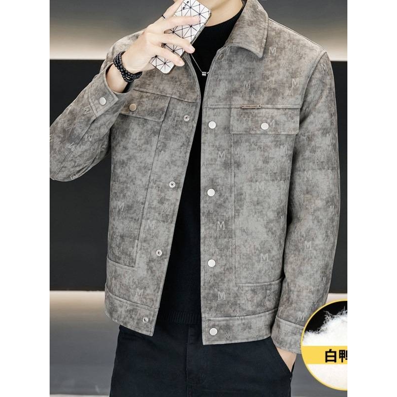 官方正品男士加厚翻领皮衣2025冬季新款男装青年时尚休闲潮流百搭
