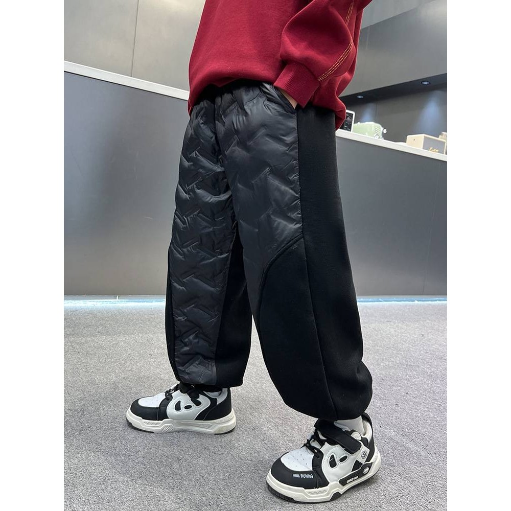 官方品牌冬季中大童男童运动裤加绒加厚宽松儿童阔腿裤一条过冬极