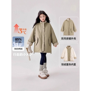 官方品牌女童中长款羽绒服冬季2025新款女孩超好看外套儿童大童洋