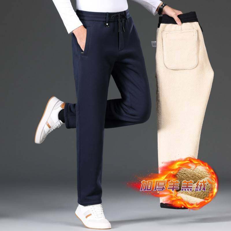 官方品牌冬季羊羔绒棉裤男弹力加绒加厚休闲裤男士运动裤子外穿保