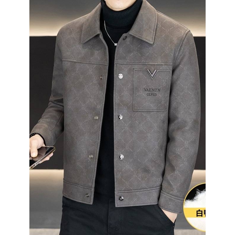 官方正品男士加厚翻领皮衣2025冬季新款男装青年时尚休闲潮流帅气