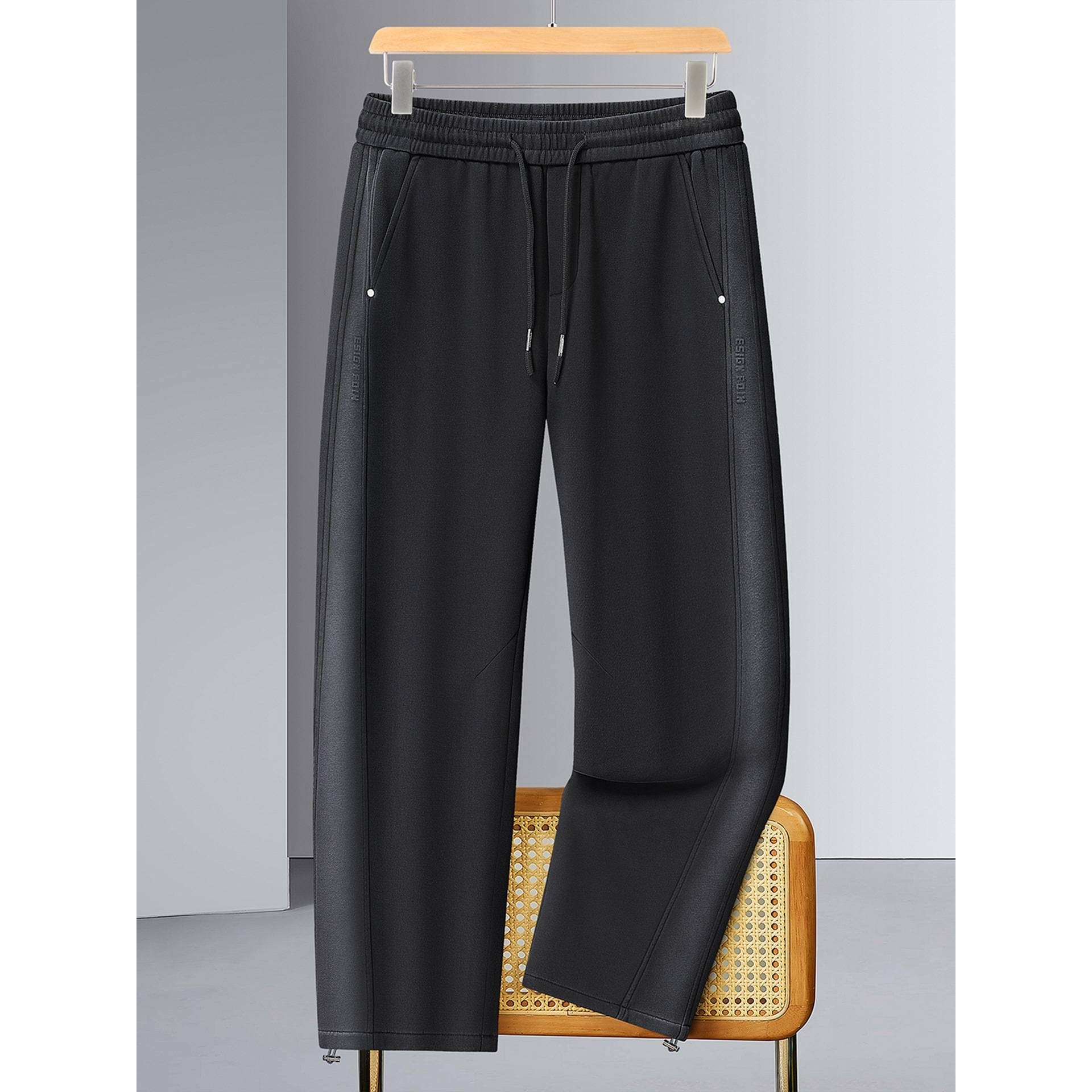 官方品牌2025秋冬新款运动风男士加绒直筒休闲裤加肥加大码松紧腰