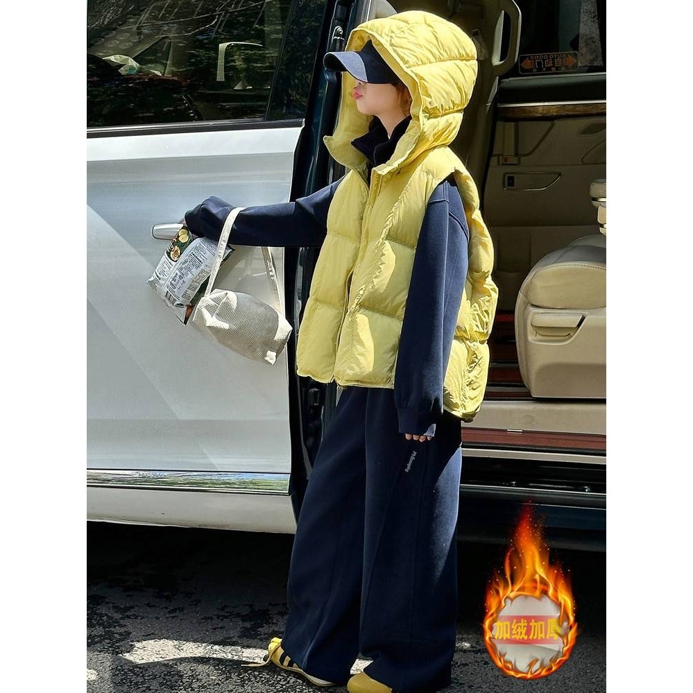 官方品牌女童冬季时尚棉马甲加绒卫衣休闲套装2025大童女孩洋气冬