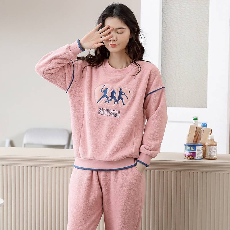 官方正品睡衣女秋冬季珊瑚绒套头加绒加厚法兰绒运动休闲可外穿家