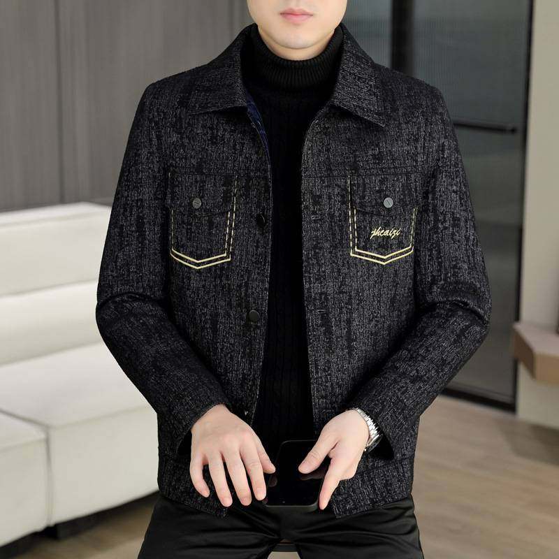 官方品牌2025新款男士翻领夹克加棉加厚男士外套冬季时尚休闲保暖