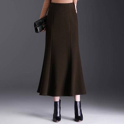 官方正品时尚通勤毛呢鱼尾裙女2025秋冬季新款简约风高腰修身包臀