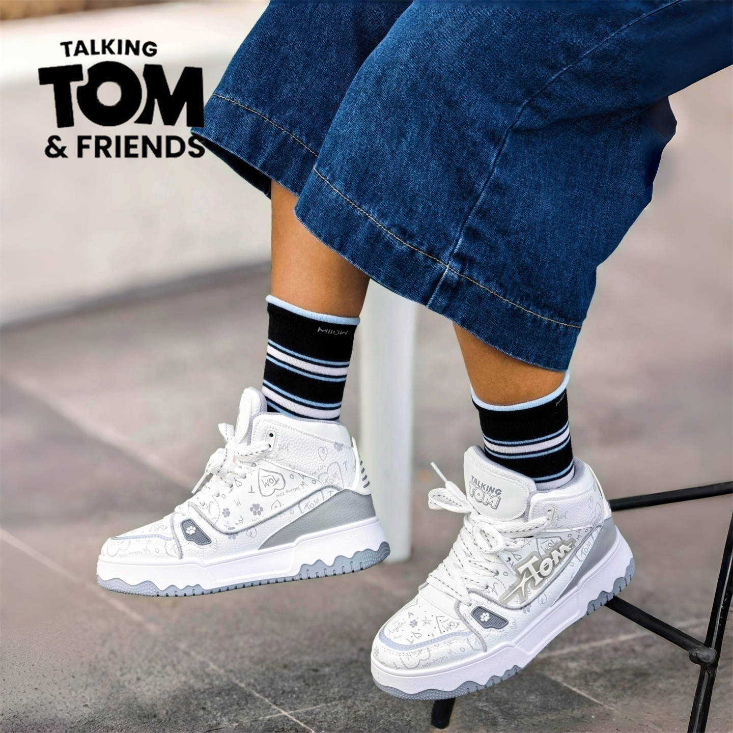 汤姆猫高帮板鞋网红情侣小白鞋