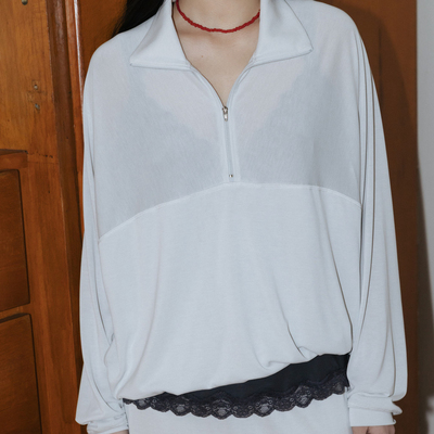 monoha26ss春夏韩代 设计感半拉链套头纯色上衣薄款长袖T恤