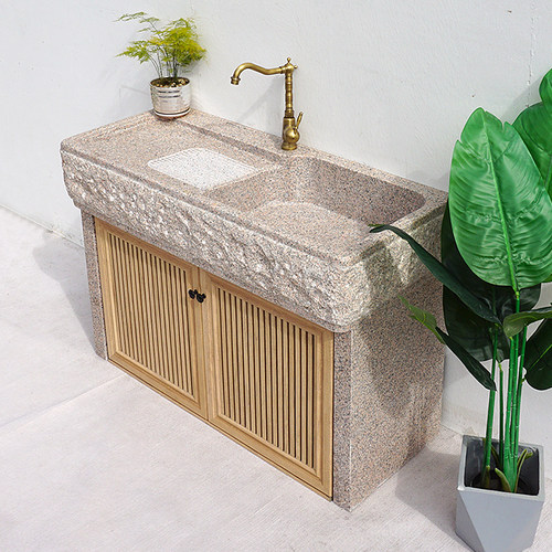 户外水池带铝合金柜门整石洗手池