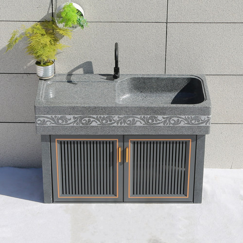 芝麻黑雕花洗手池别墅艺术盆阳台洗衣池户外台盆一体理石洗手台槽