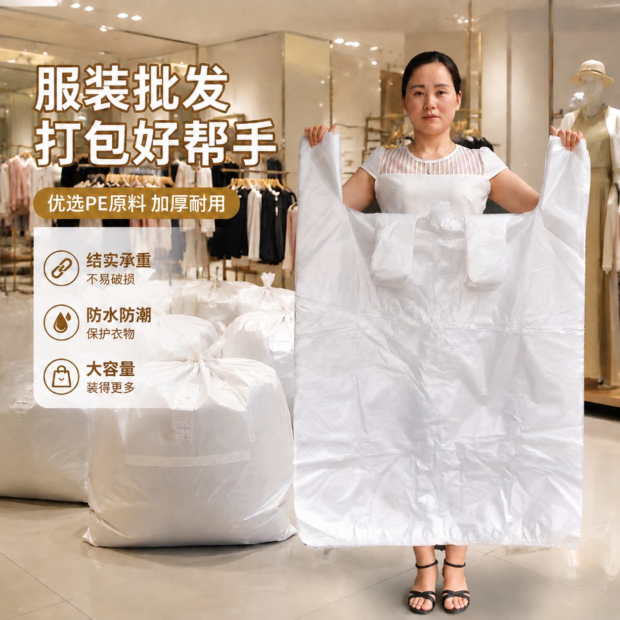特大白色加厚收纳袋子透明手拎塑料方便袋搬家打包袋装蔬菜手提袋