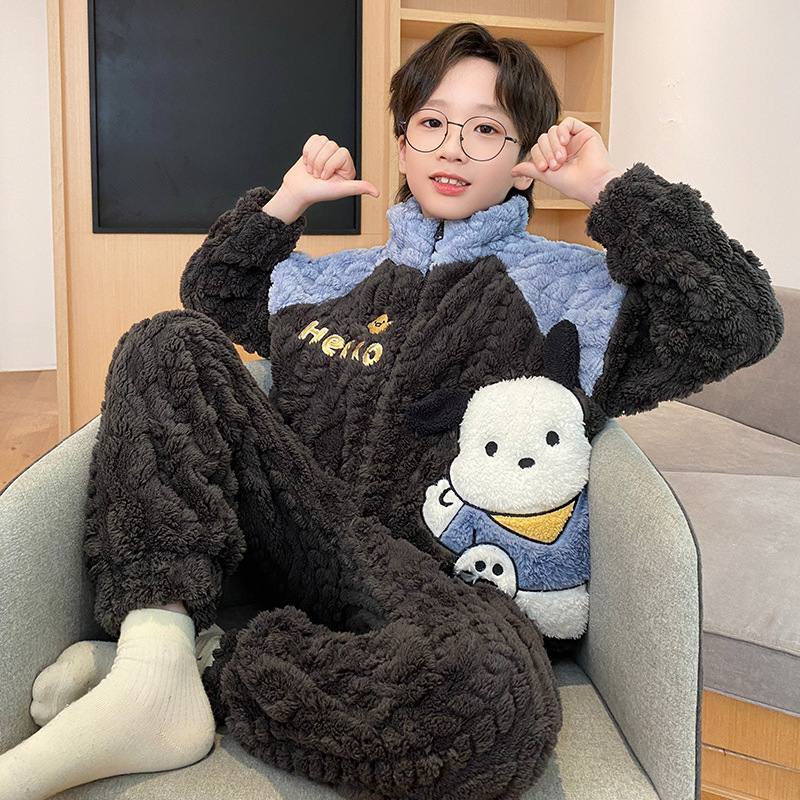 儿童睡衣男孩2025新款珊瑚绒加厚套装秋冬款法兰绒男童家居服冬季