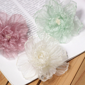 牡丹布艺纱花 直径8厘米 花DIY手工配饰 欧根纱服装 辅料精致头胸鞋