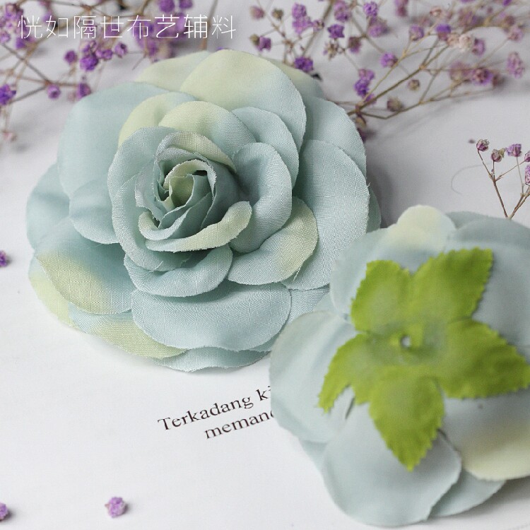 薄荷绿色仿真假花朵草帽装饰头饰diy手工布艺度假沙滩绢布婚礼
