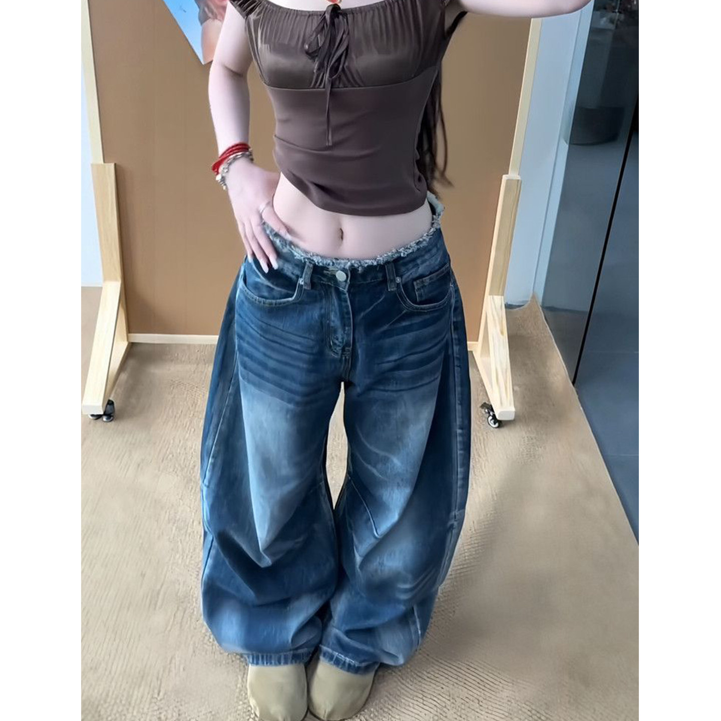 Lastdne韩系复古牛仔裤女