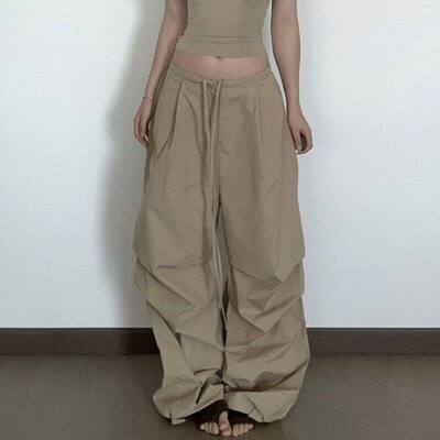 Lastdne韩系复古伞兵裤女