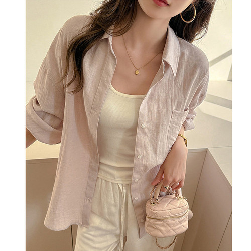 法式亚麻衬衫女长袖夏季外穿