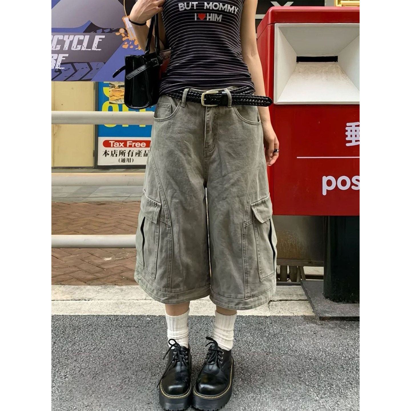 Lastdne美式复古工装短裤