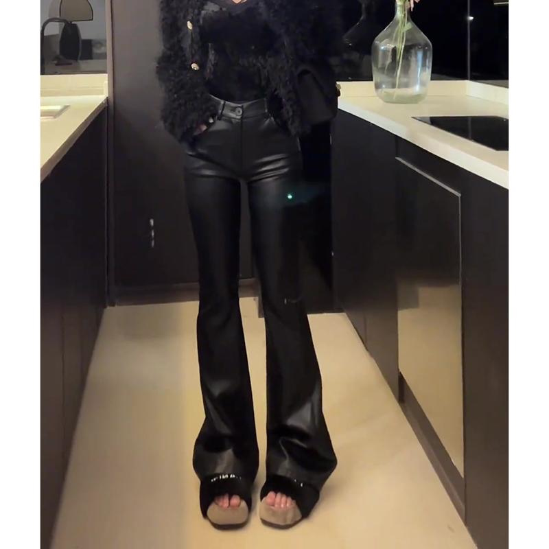 Lastdne韩系黑色皮裤女微