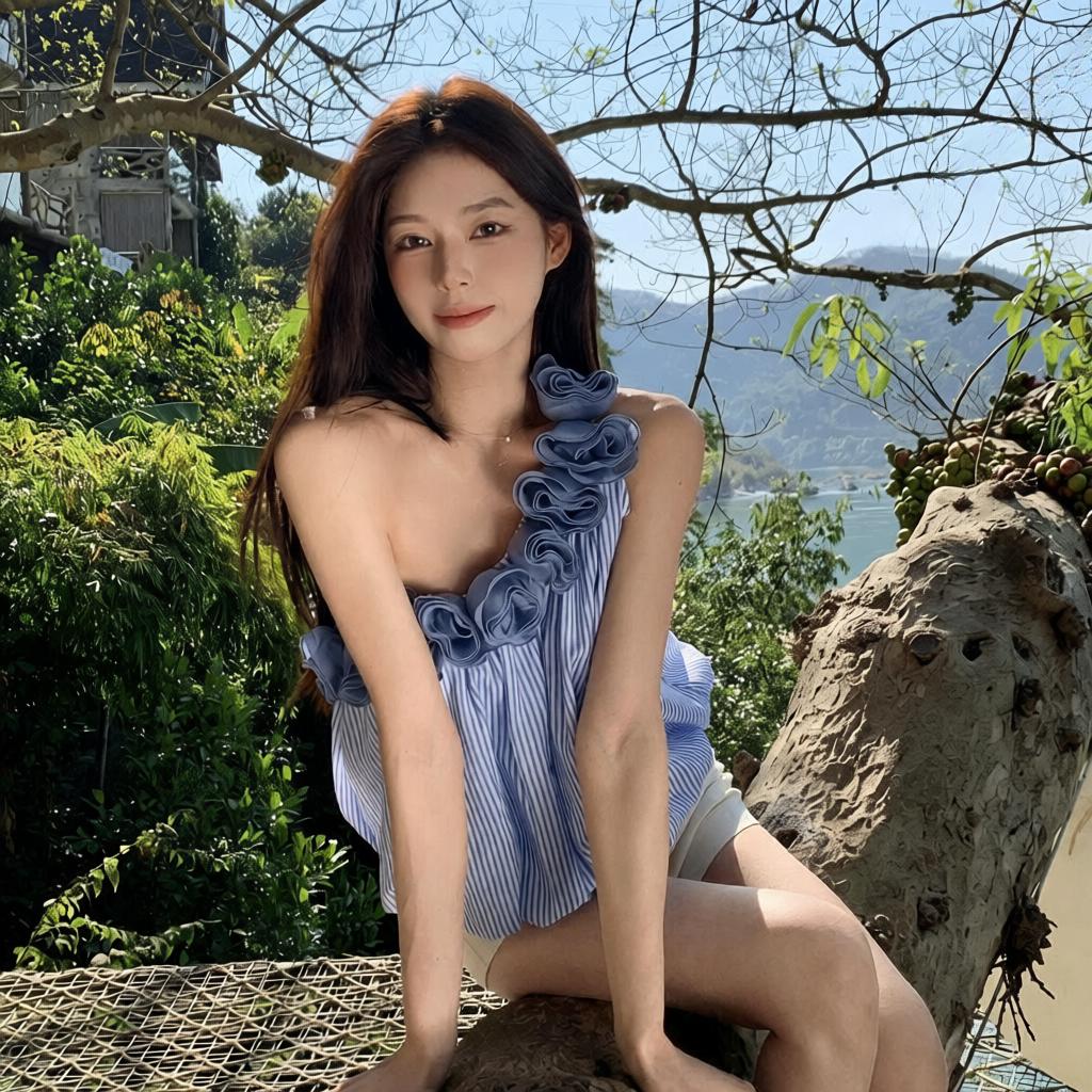 法式温柔风条纹衬衫女短袖夏图片
