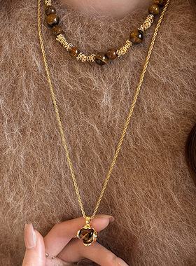 Lasr danse虎眼石项链女串珠缠绕时尚轻奢高级感毛衣链叠戴项饰