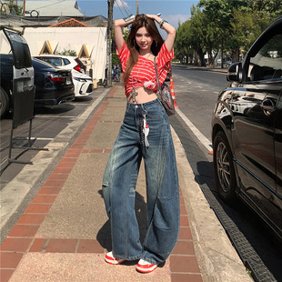 弯刀裤 Last danse复古蓝牛仔裤 女新款 春 重工天丝莱赛尔廓形休闲裤