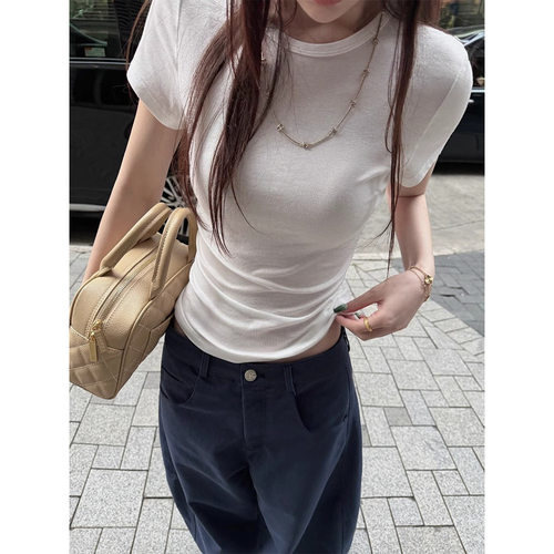 白色T恤女短袖夏薄款微透纸片人