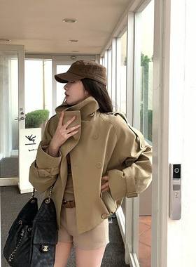 Last danse韩系短款风衣女2026新款春立领小个子双排扣英伦风外套