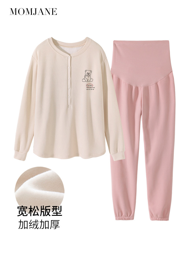 산후복 가을겨울 플러스 벨벳 임산부 잠옷 산후수유 따뜻한 가을옷과 긴바지 가정복 11월